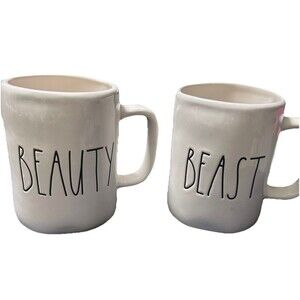 Rae Dunn Set Of 2 BEAUTY AND THE BEAST Couples Coffee Mugs